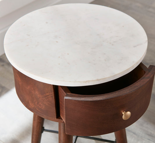Bangalore - White Marble Top Round End Table - White - Hornell Furniture Outlet