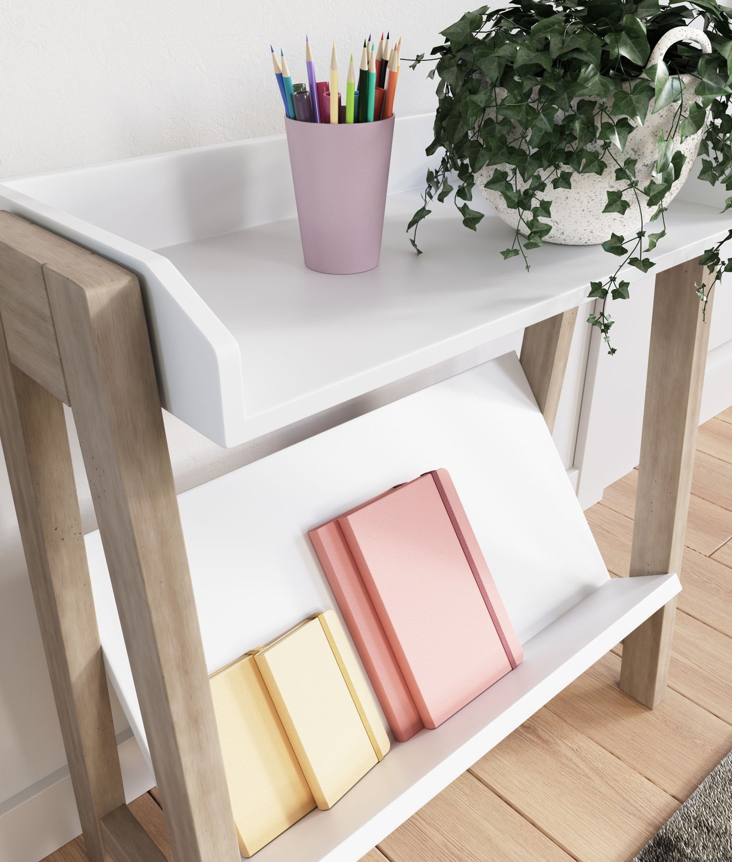 Blariden - White / Tan - Small Bookcase - Hornell Furniture Outlet