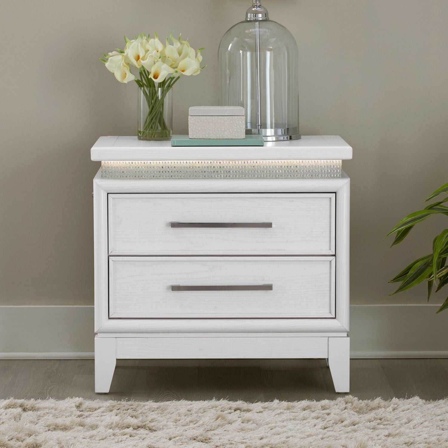 Reflections - Nightstand With Lights and Charging Station - White - Hornell Furniture Outlet