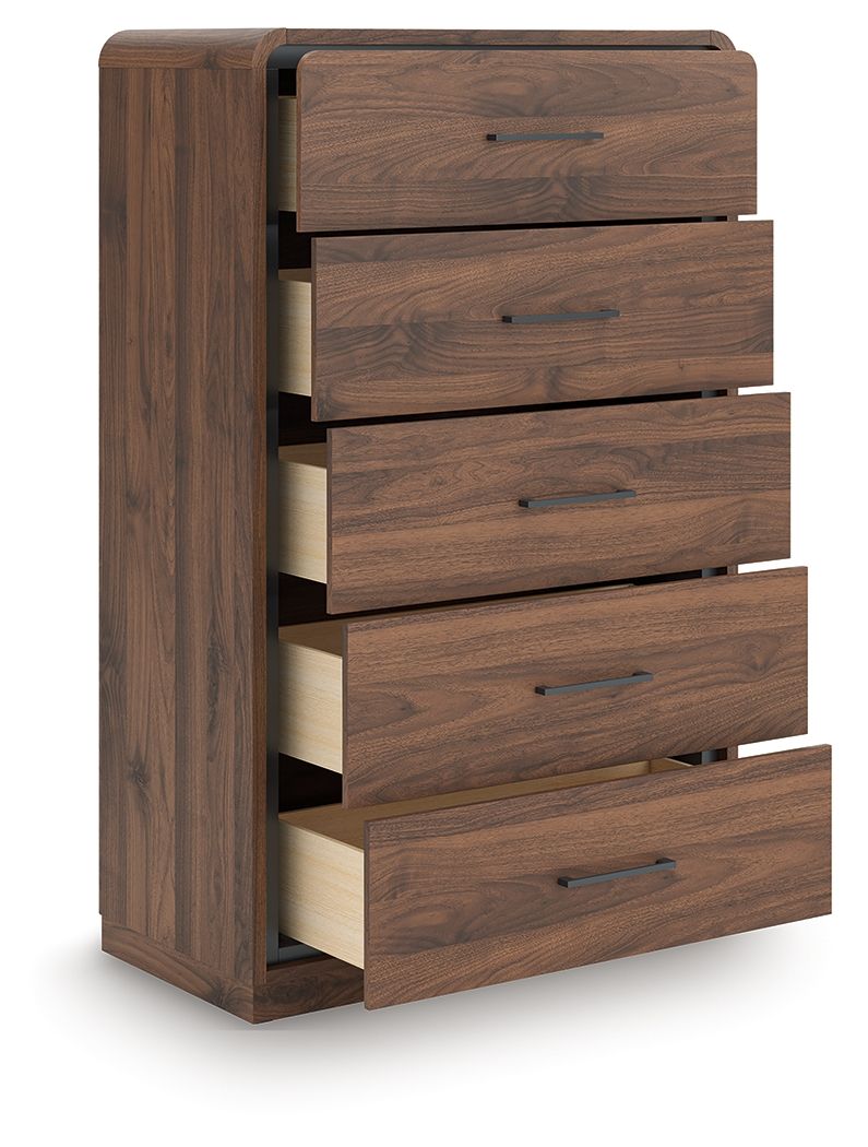 Fortlorn - Walnut Brown - Five Drawer Chest - Hornell Furniture Outlet