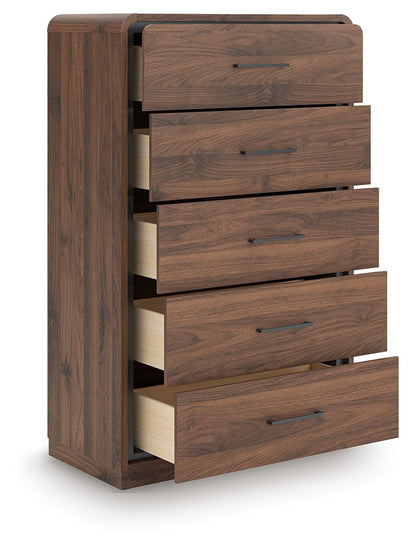 Fortlorn - Walnut Brown - Five Drawer Chest - Hornell Furniture Outlet