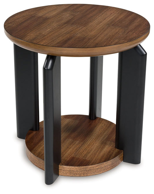 Kraeburn - Brown / Black - Round End Table - Hornell Furniture Outlet