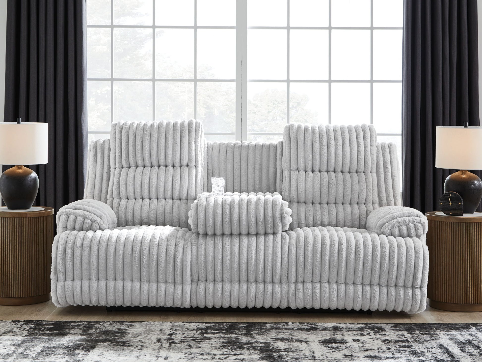 Rhines Falls - Alloy - Reclining Power Sofa With Drop Down Table - Hornell Furniture Outlet