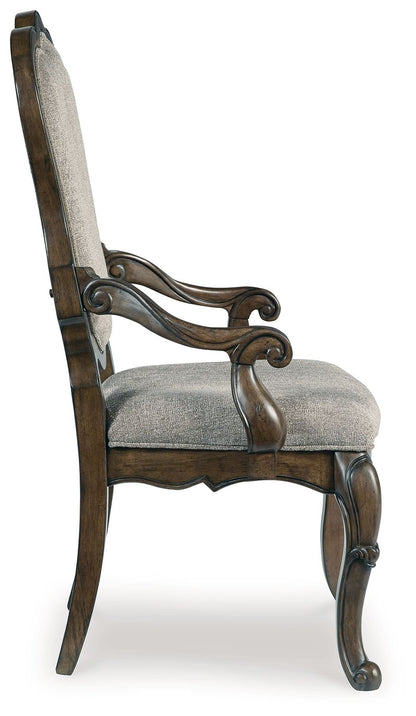 Maylee - Dark Brown - Dining Upholstered Arm Chair (Set of 2) - Hornell Furniture Outlet