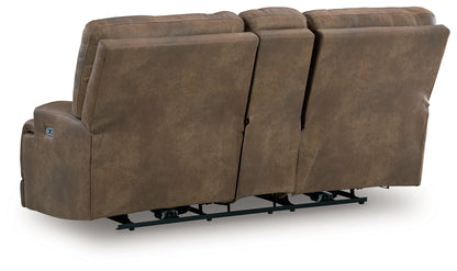 Beckley Place - Earth - Power Reclining Loveseat With Console / Adjustable Headrest - Hornell Furniture Outlet