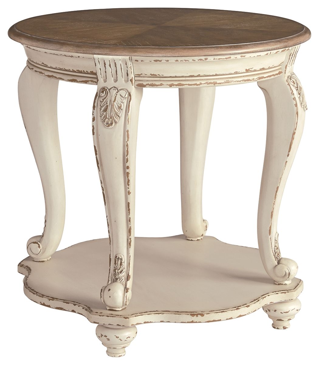 Realyn - White / Brown - Round End Table - Hornell Furniture Outlet