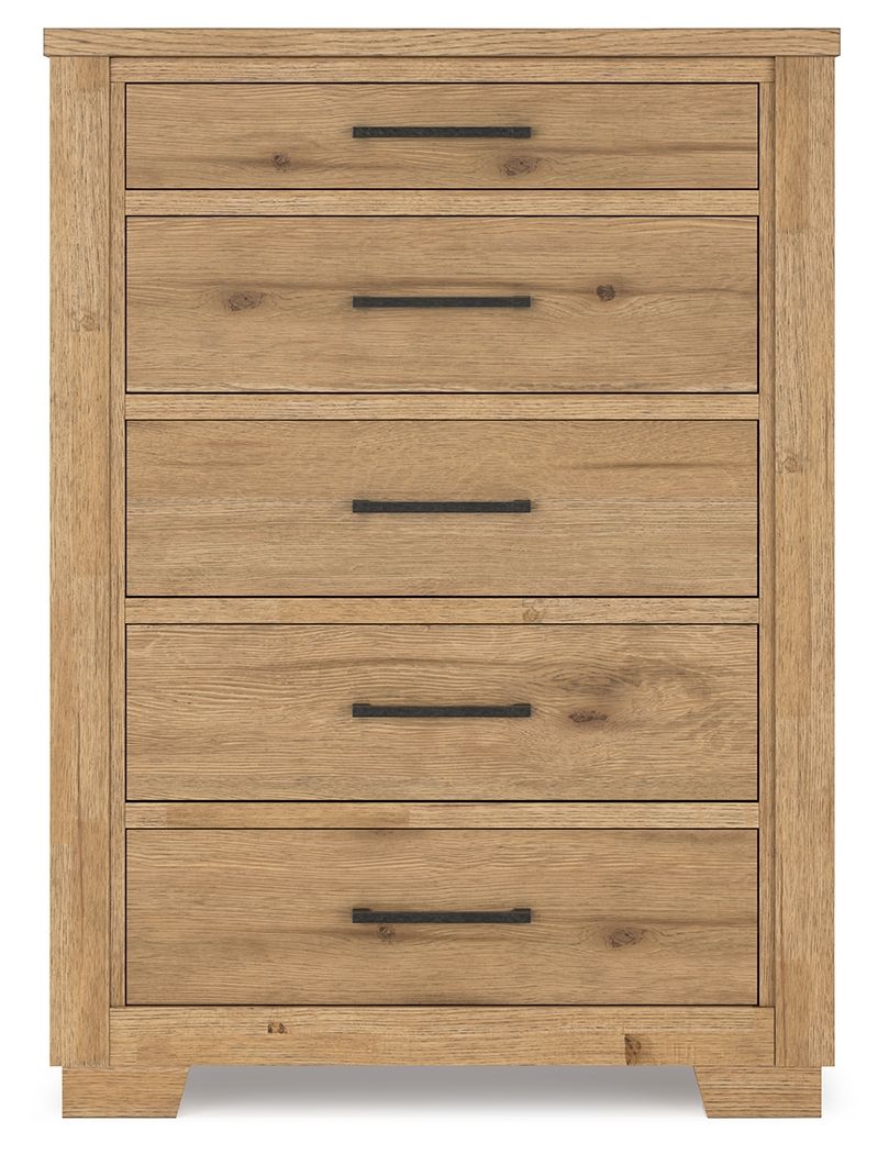 Galliden - Light Brown - Five Drawer Chest - Hornell Furniture Outlet