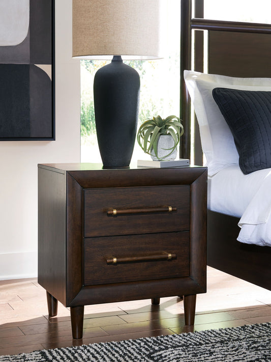Dantenton - Two Drawer Night Stand - Merlot - Hornell Furniture Outlet