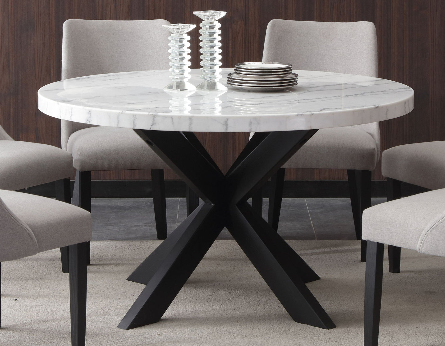 Xena - Marble Top Round Table - White / Black - Hornell Furniture Outlet