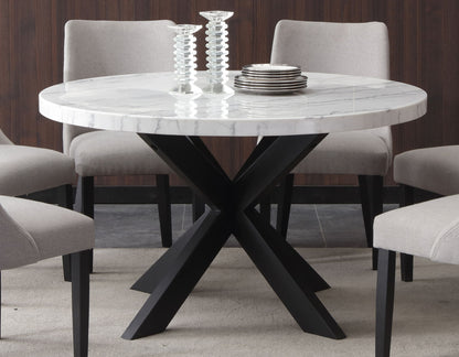 Xena - Marble Top Round Table - White / Black - Hornell Furniture Outlet