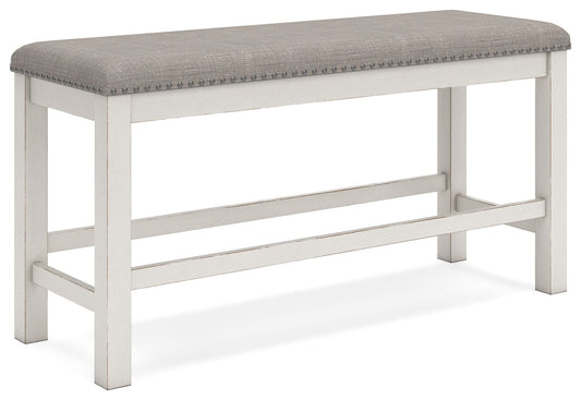 Robbinsdale - Antique White - Dbl Counter Height Upholstered Dining Bench - Hornell Furniture Outlet