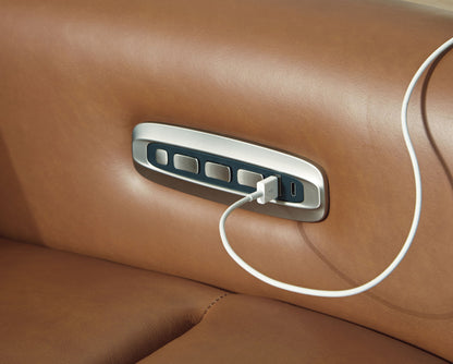 Tryanny - Butterscotch - Power Reclining Loveseat/ Adj Headrest - Hornell Furniture Outlet