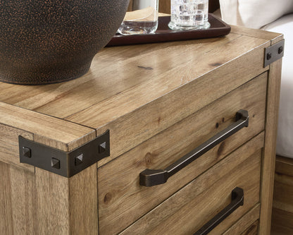 Ridgester - Three Drawer Night Stand - Light Brown - Hornell Furniture Outlet