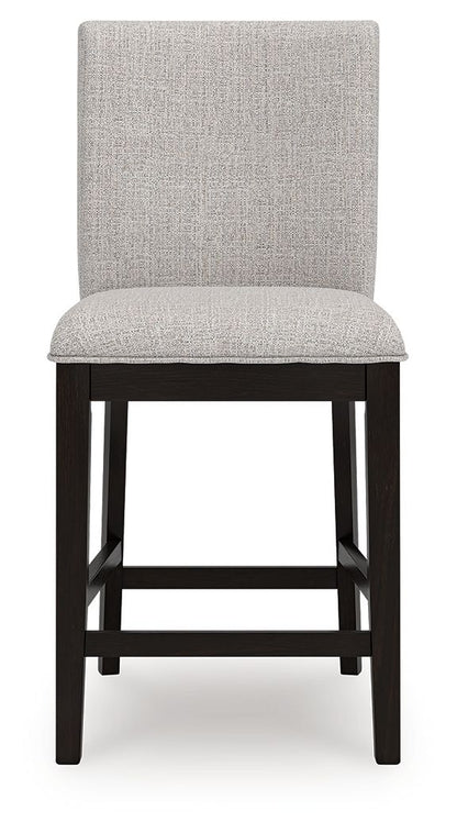 Neymorton - 5 Pc. - Rectangular Dining Room Counter Table, 4 Barstools - Dark Grayish Brown - Hornell Furniture Outlet