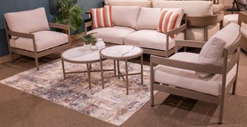 Bluff Trail - Beige - Loveseat, Lounge Chairs, Tables Set (Set of 5) - Hornell Furniture Outlet