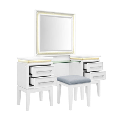 Reflections - 3 Piece Vanity Set - Pearl White & Rhinestone - Hornell Furniture Outlet