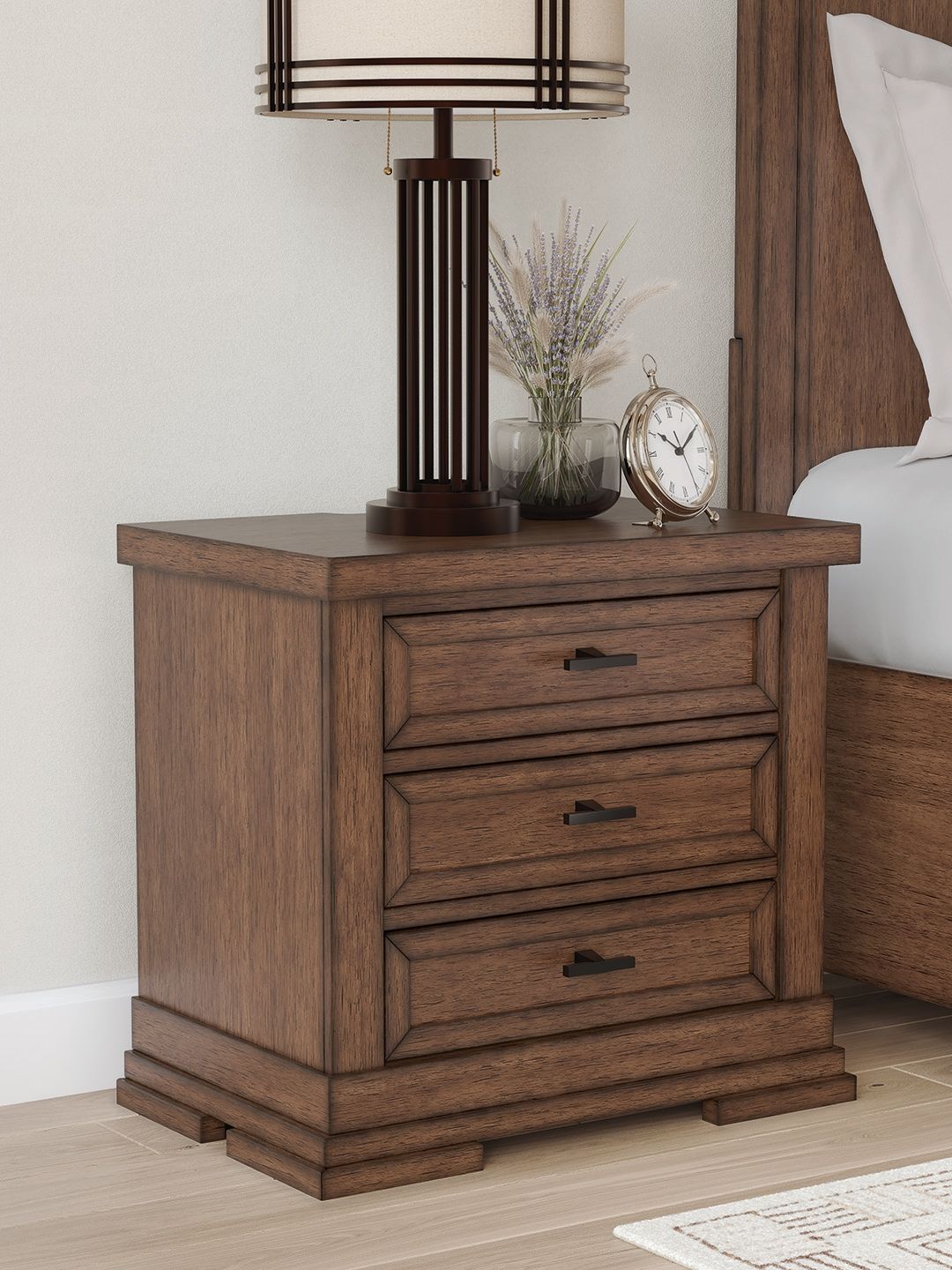 Taffenbrook - Medium Brown - Three Drawer Night Stand - Hornell Furniture Outlet