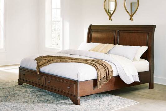 Trellington - Brown - Queen Sleigh Storage Bed - Hornell Furniture Outlet