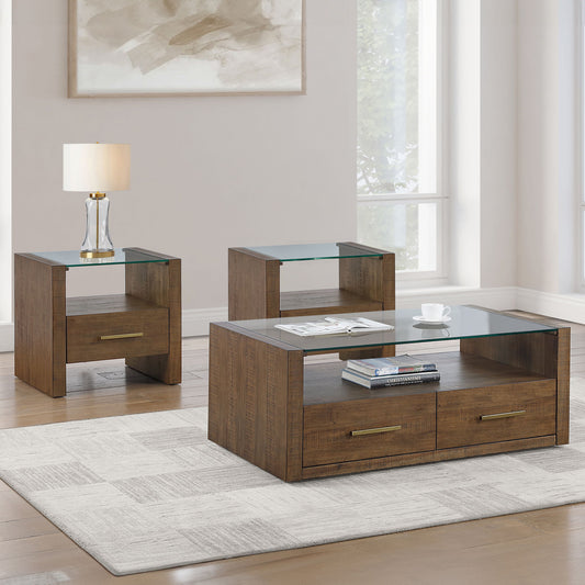 Garland - 3 Piece Table Set, Glass Top - Hornell Furniture Outlet