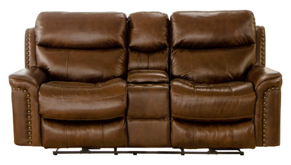 Ceretti - Power Reclining Console Loveseat - Brown Top Grain Italian Leather Match - Hornell Furniture Outlet