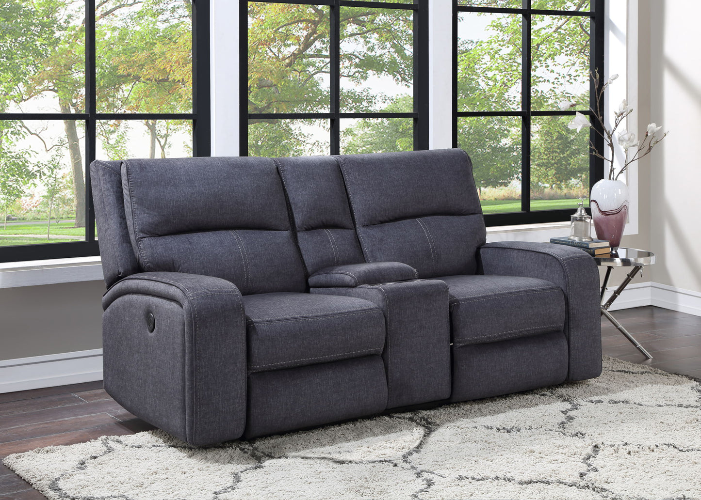 Lovell - Power Console Loveseat - Dark Gray - Hornell Furniture Outlet