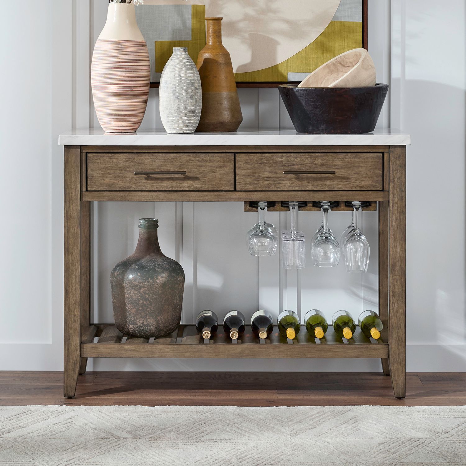 Edison - Server With Faux Marble Top - Brownstone - Hornell Furniture Outlet