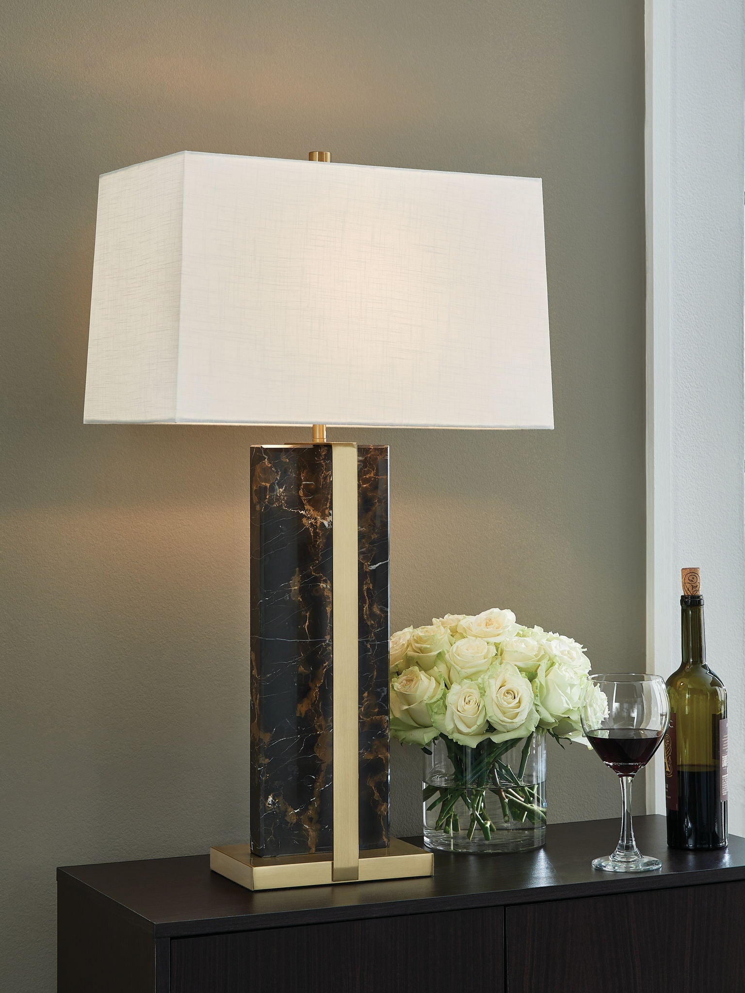 Neonish - Marble Table Lamp - Black / Gold Finish - Hornell Furniture Outlet