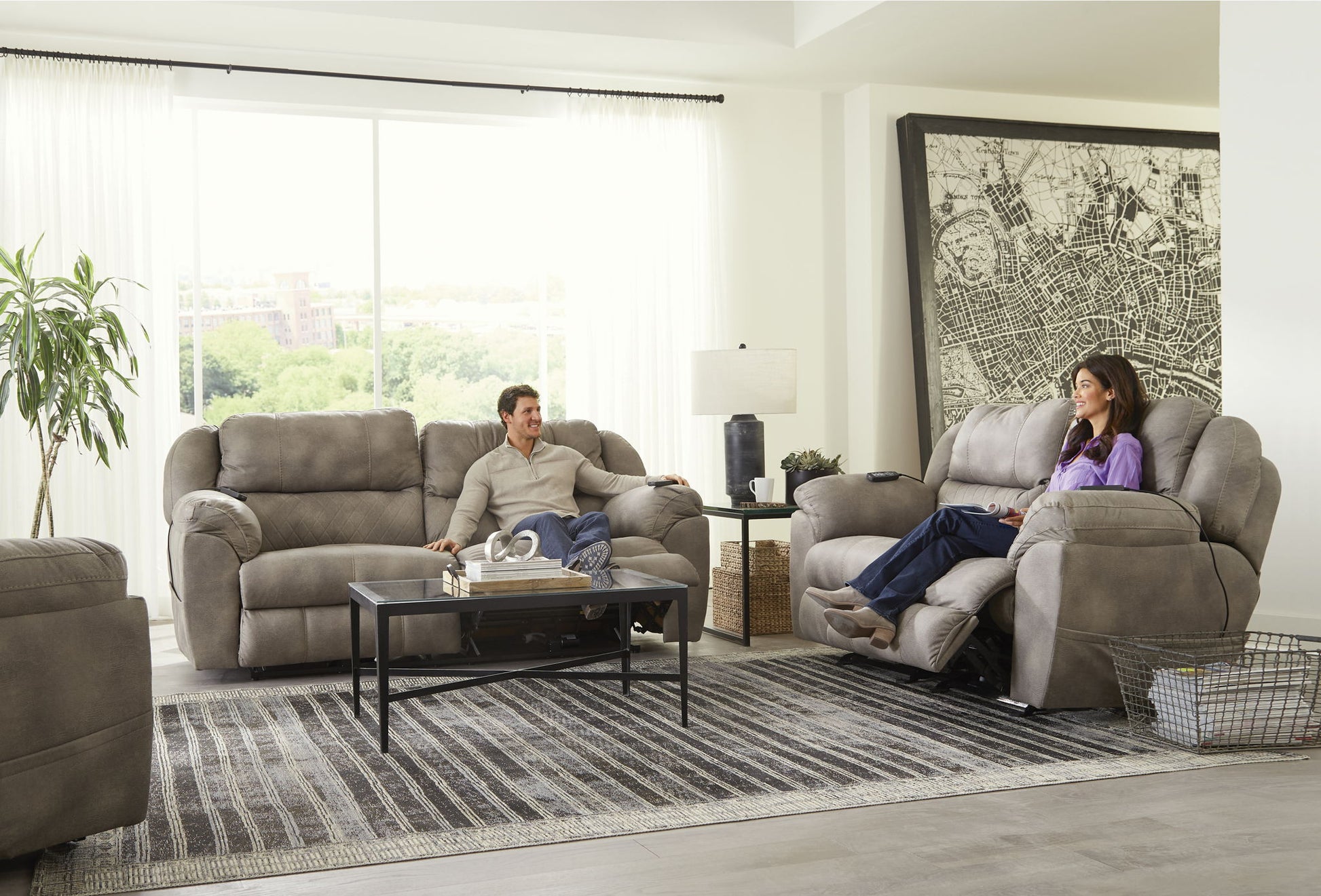 Flynn - Power Lay Flat Reclining Sofa Power Adjustable Headrest & Lumbar And Dual Heat & Massage - Fig - Hornell Furniture Outlet