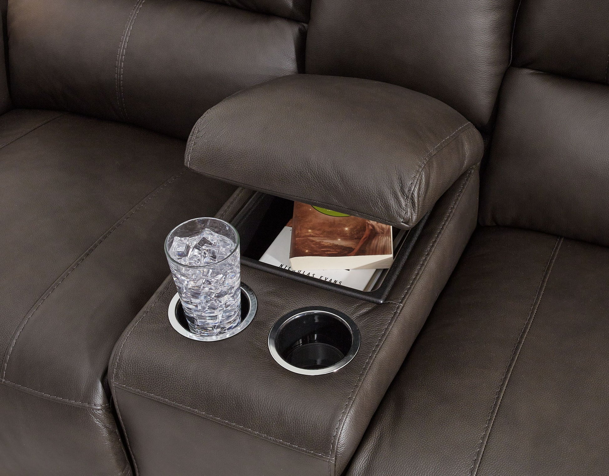 Boxmere - Storm - Dbl Power Reclining Loveseat with Console - Hornell Furniture Outlet