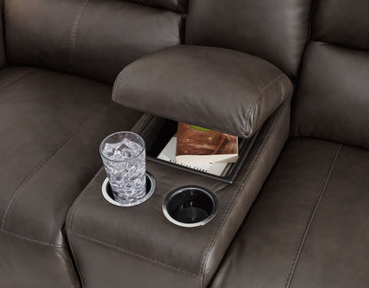Boxmere - Storm - Dbl Power Reclining Loveseat with Console - Hornell Furniture Outlet