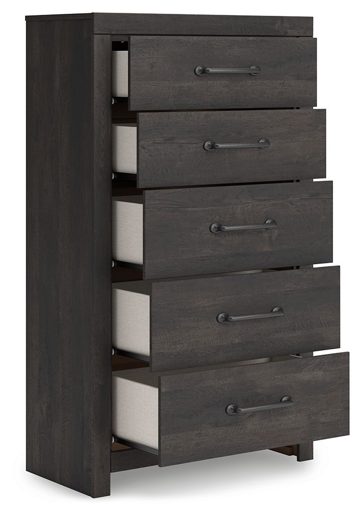 Hollivern - Dark Gray - Five Drawer Chest - Hornell Furniture Outlet