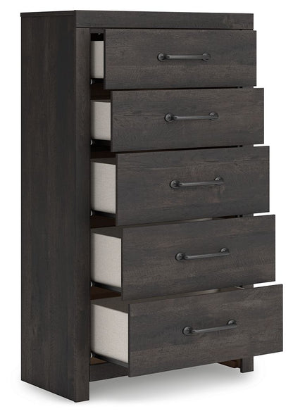 Hollivern - Dark Gray - Five Drawer Chest - Hornell Furniture Outlet