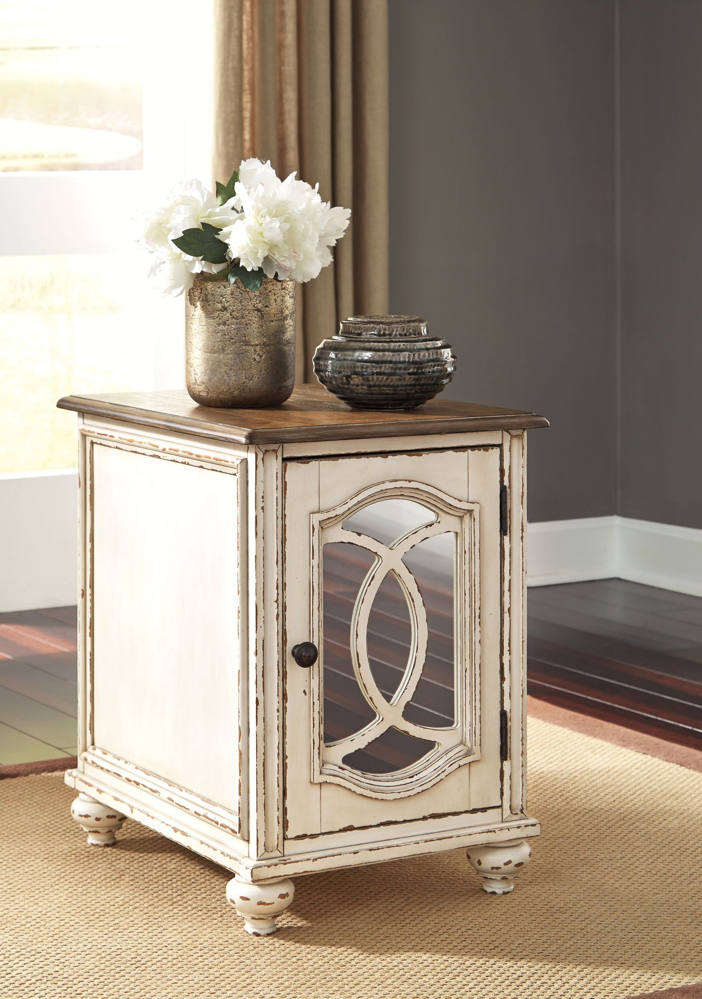 Realyn - White / Brown - Chair Side End Table - Insert Mirror - Hornell Furniture Outlet