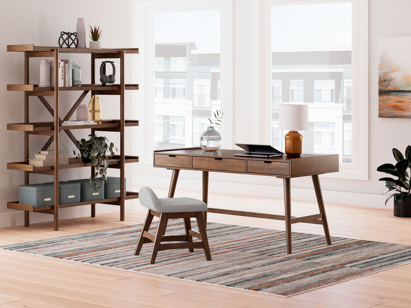 Lyncott - Brown - 3 Pc. - Home Office Desk, Chair, Bookcase - Hornell Furniture Outlet