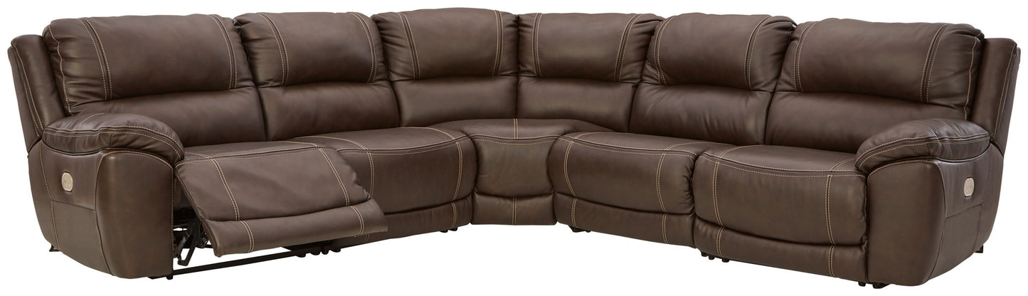 Dunleith - Chocolate - 5 - Piece Power Reclining Sectional - Hornell Furniture Outlet
