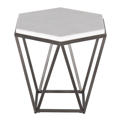 Corvus - End Table With Marble Top Hexagon - White - Hornell Furniture Outlet