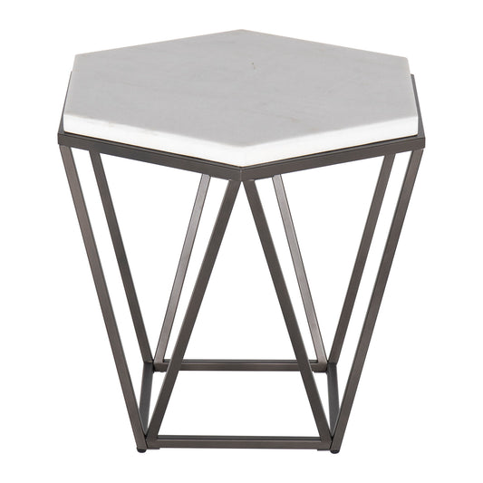 Corvus - End Table With Marble Top Hexagon - White - Hornell Furniture Outlet