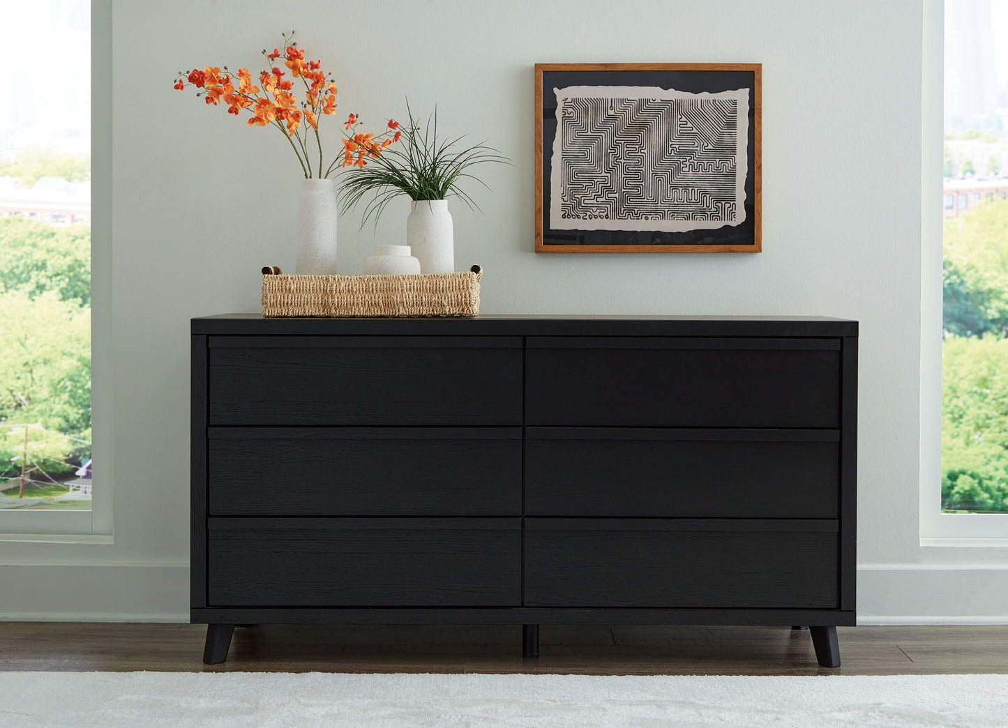 Danziar - Black - Six Drawer Dresser - Hornell Furniture Outlet