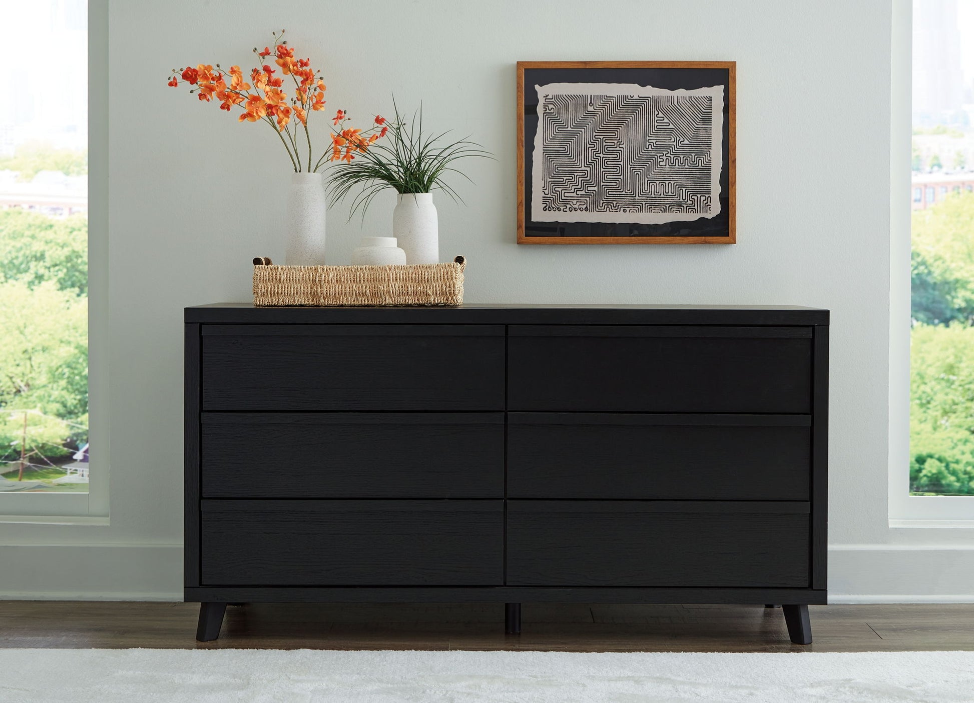 Danziar - Black - Six Drawer Dresser - Hornell Furniture Outlet