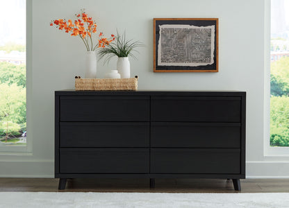 Danziar - Black - Six Drawer Dresser - Hornell Furniture Outlet