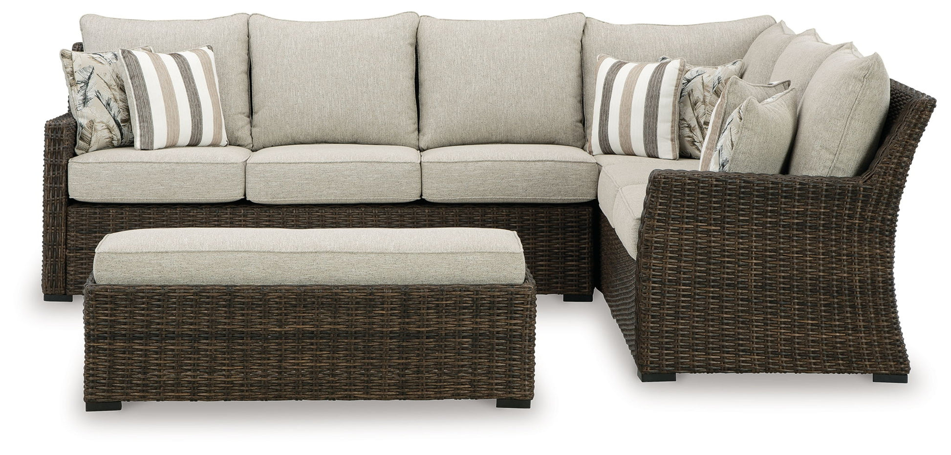 Brook Ranch - Brown - Sofa Sectional, Bench With Cushion (Set of 3) - Hornell Furniture Outlet