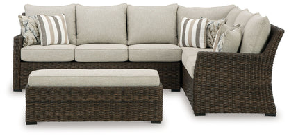 Brook Ranch - Brown - Sofa Sectional, Bench With Cushion (Set of 3) - Hornell Furniture Outlet