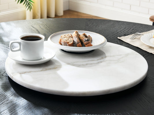 Arken - White Marble Lazy Susan - White - Hornell Furniture Outlet