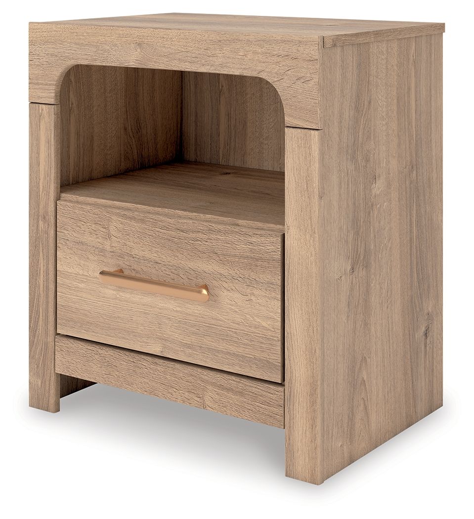 Kinlanni - One Drawer Night Stand - Tan - Hornell Furniture Outlet