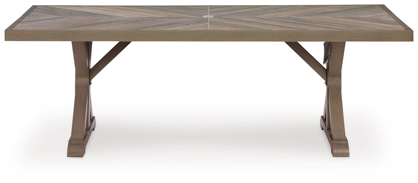 Laguna Heights - Rectangular Dining Table With Umbrella Option - Beige - Hornell Furniture Outlet