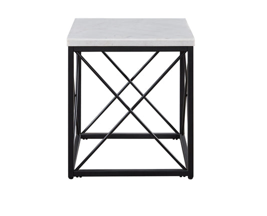 Skyler - Square End Table With Marble Top - White - Hornell Furniture Outlet