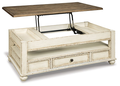 Realyn - Lift Top Cocktail Table - White / Brown - Hornell Furniture Outlet