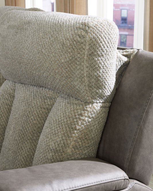 WhipLash - Sisal - Power Reclining Loveseat With Console / Adj Headrest - Hornell Furniture Outlet