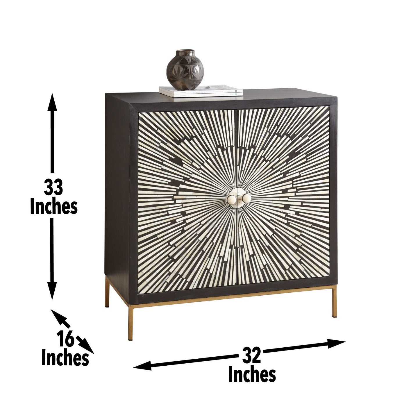 Amika - 2 Door Sunburst Bone Cabinet - Black - Hornell Furniture Outlet