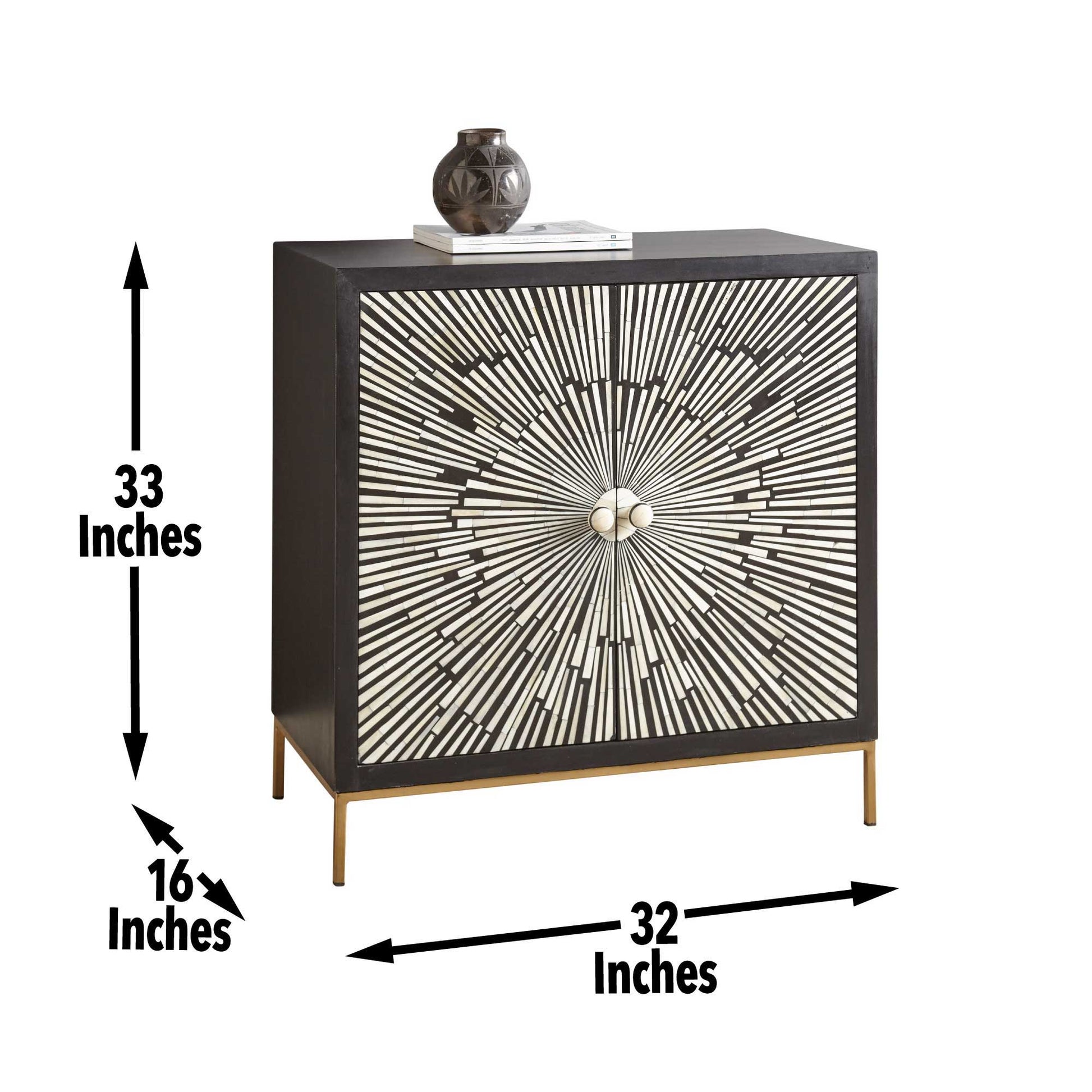 Amika - 2 Door Sunburst Bone Cabinet - Black - Hornell Furniture Outlet